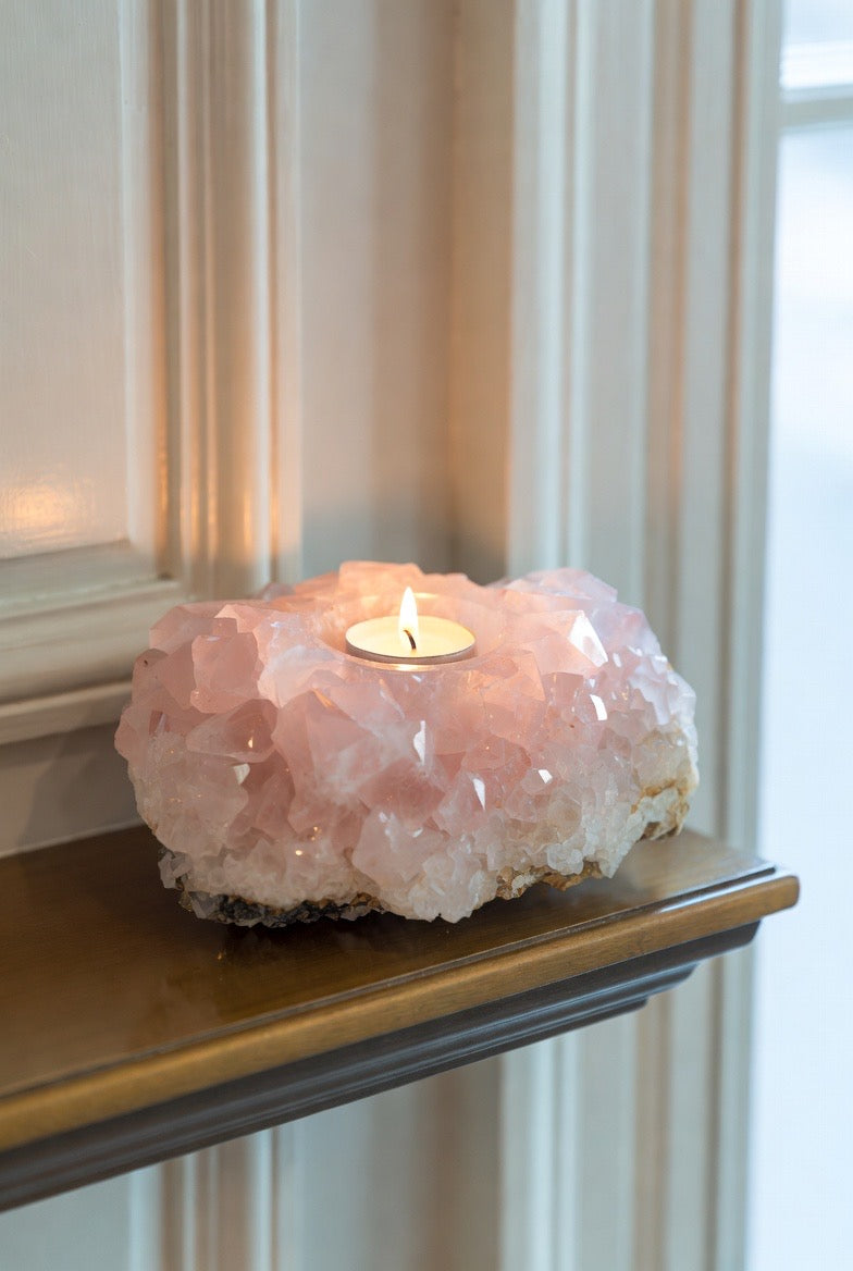 ROSE QUARTZ CANDLEHOLDER