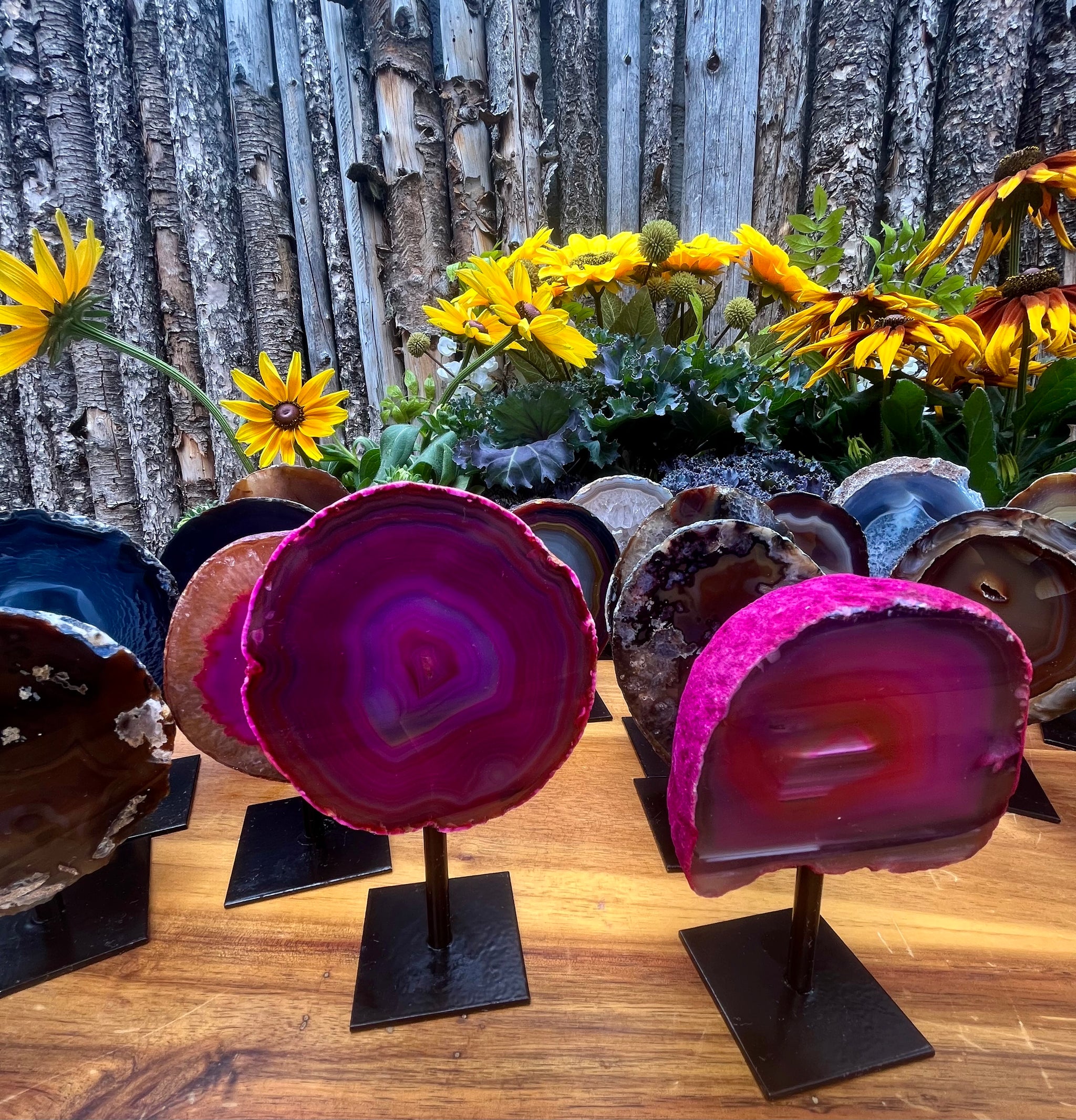 COLORFUL AGATE GEODE ON METAL STAND – TRUE NATURE STORE