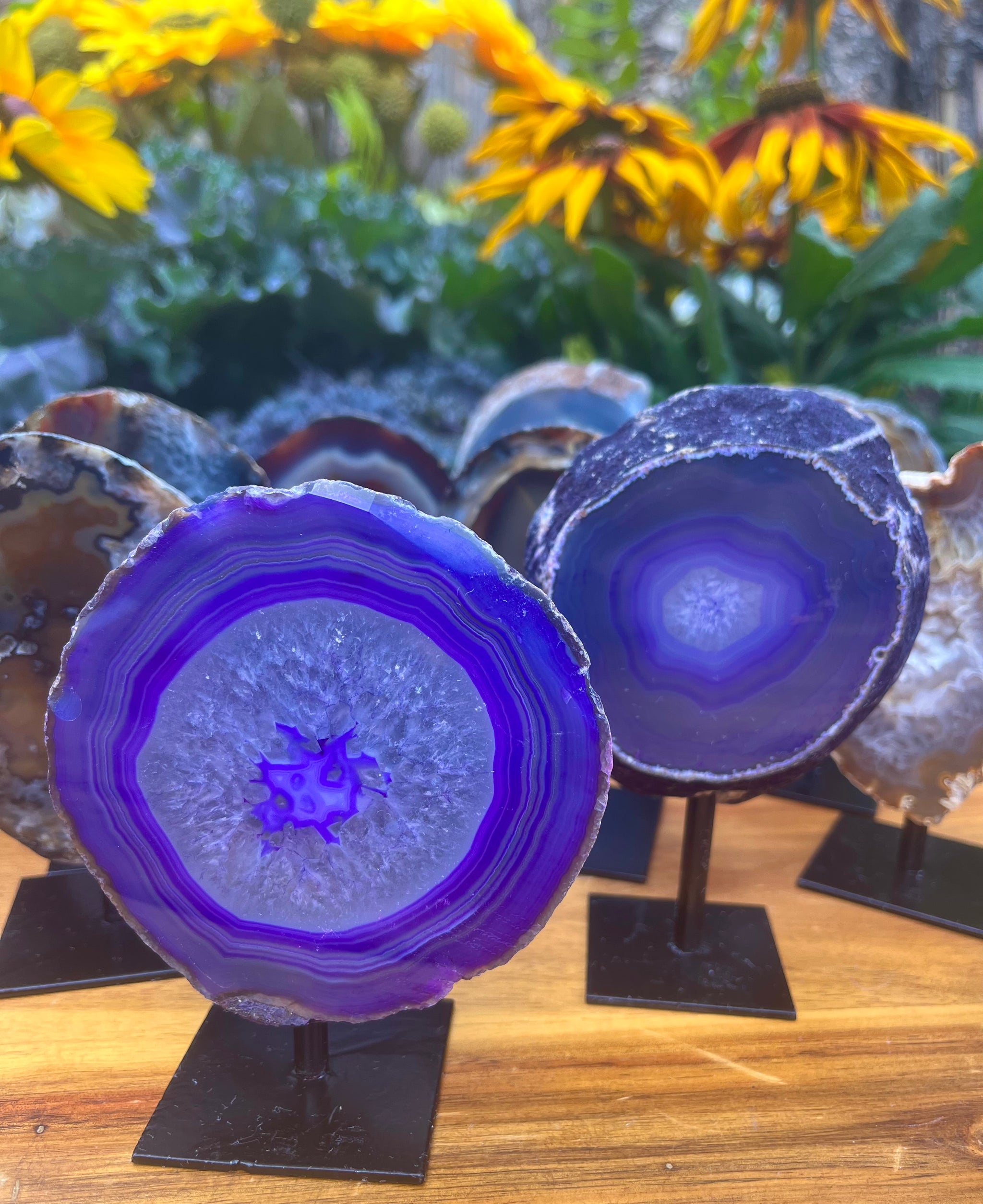 COLORFUL AGATE GEODE ON METAL STAND – TRUE NATURE STORE